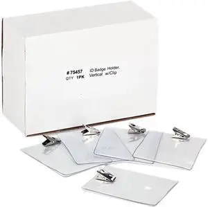 Advantus AVT75457 ID Badge Holder w/Clip, Vertical, 3w x 4h, Clear, 50/Pack