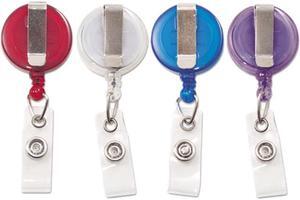 Translucent Retractable ID Card Reel, 34" Extension, Assorted Colors, 4/Pack