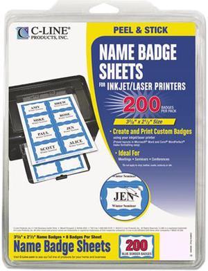 C-line 92365 Self-Adhesive Inkjet/Laser Printer Name Badges, 2-1/3 x 3-3/8, Blue, 200/Box