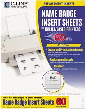 C-line 92443 Additional Laser/Inkjet Badge Inserts, 3 x 4, White, 60/Pack