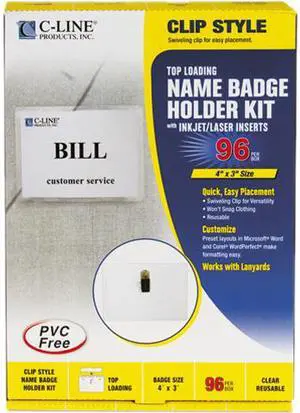 C-line 95596 Badge Holder Kits, Top Load, 3 x 4, White, 96/Box