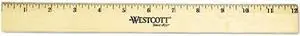 Westcott 05011 Beveled Wood Ruler w/Single Brass Edge, 12", Clear Lacquer Finish