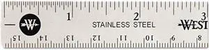 Westcott 10414 Stainless Steel Ruler w/Cork Back and Hang Hole, 6", Silver