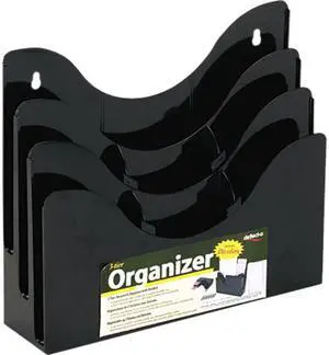 Three-Tier Document Organizer w/Dividers, 13-3/8w x 3-1/2d x 11-1/2h, Black