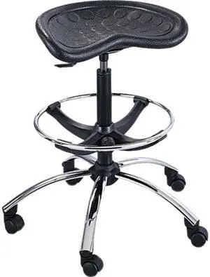 Safco 6660BL Sit-Star Stool with Footring & Caster, 27”-36h Seat, Black/Chrome