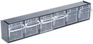 Deflect-o 20604OP Tilt Bin Plastic Storage System w/6 Bins, 23 5/8 x 3 5/8 x 4 1/2, Black