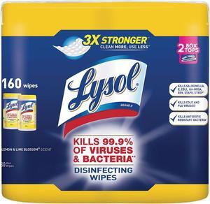 LYSOL 19200-80296 Disinfecting Wipes, 7" x 8", Lemon and Lime Blossom, 80 Wipes/Canister, 2 Canisters/Pack