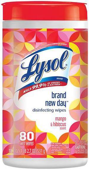 LYSOL 19200-97181 Disinfecting Wipes, 7" x 8", Mango and Hibiscus, 80 Wipes/Canister, 6 Canisters/Carton