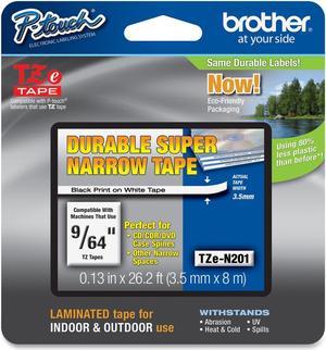 Brother TZe-N201 Label Tape 0.13" Width x 26.20 ft Length - 1 Each - Thermal Transfer - Black