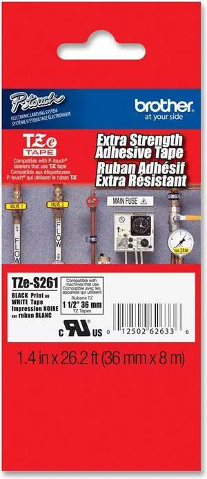 Brother P-Touch TZE-S261 TZ Extra-Strength Adhesive Laminated Labeling Tape, 1-1/2w, Black on White