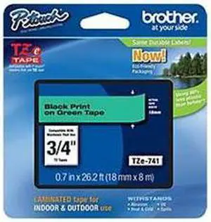 Brother TZe741 Black on Green Label Tape Brother TZe741 Black on Green Label Tape
