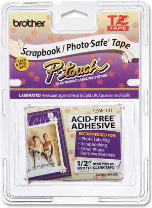 Brother TZE-AF131 Black on Clear Adhesive Tape - 0.47" Width x 26.25 ft Length - Thermal Transfer - Clear, Black