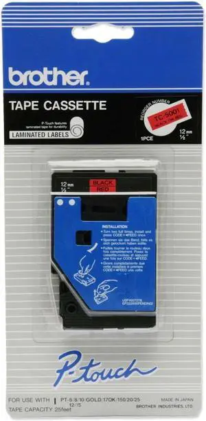 Brother P-Touch TC5001 TC Laminated Tape 0.50" Width x 25 ft Length - Direct Thermal - Red