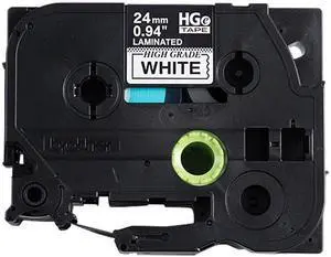 Brother HGE2515PK 24mm (0.94") Black on White HGe Tape with Standard Adhesive 8m (26.2 ft.) - 5 Pack