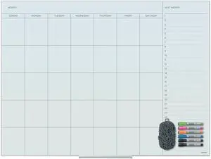 U Brands 3969U00-01 Floating Glass Dry Erase Undated One Month Calendar, 48" x 36", White