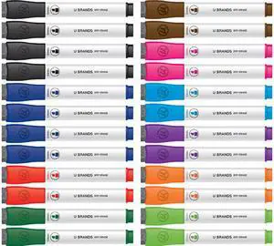 U Brands 2929U00-12 Chisel Tip Low-Odor Dry-Erase Markers with Erasers, Assorted Colors, 24/Pack