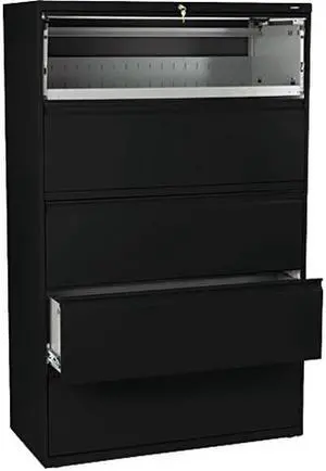 HON 895LP 800 Series Five-Drawer Lateral File, Roll-Out/Posting Shelves, 42w x 67h, Black