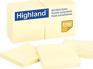 Highland 6549YW Self-Stick Pads, Yellow, 100 Sheets / Pad, 12 Pads / Pack