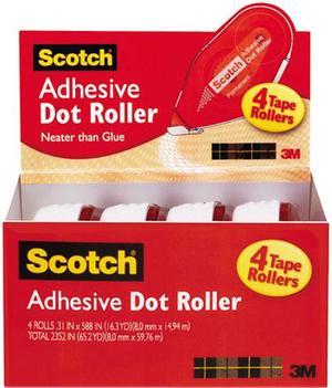 Double-Sided Adhesive Roller, 0.3 x 49 ft, Dries Clear, 4/Pack