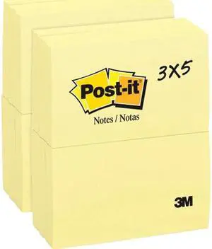 3M Post-it 655YWBD Canary Yellow Original Note Pads, 3" x 5" - Qty 24