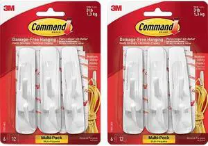3M 170016ESBG Command Strip Adhesive Hooks - 3.00 lbs  Capacity - for Paint, Wood, Tile - White - 12 / Bag