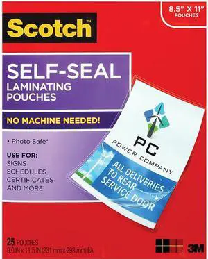 LS854WC Scotch Self-Sealing Laminating Pouches, 25 Sheets, 9.00" x 11.50", Gloss Finish Letter Size
