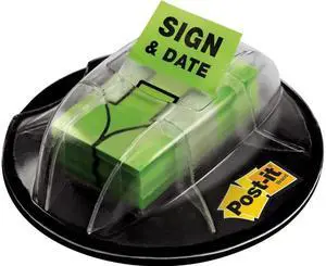Post-it 680-HVSD Message Flags, "Sign and Date", Green, 1 in Wide, 200/Desk Grip Disp