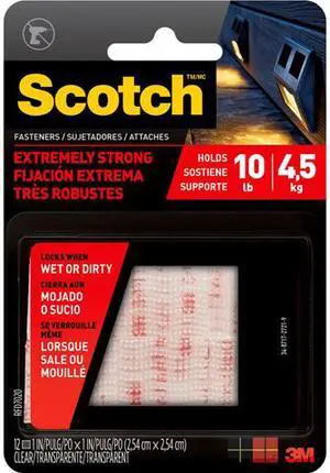 Scotch RFD7020 Extreme Fasteners, 1 in x 1 in, Clear