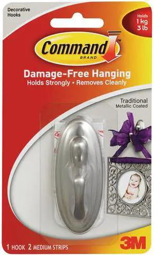 Command 17051BN-ES Medium Traditional Brushed Nickel Hook
