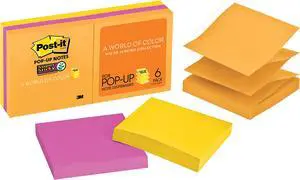 Post-it R330-6SSUC Super Sticky Pop-up Notes, 3 in x 3 in, Rio de Janeiro Collection, 6 pads/pack