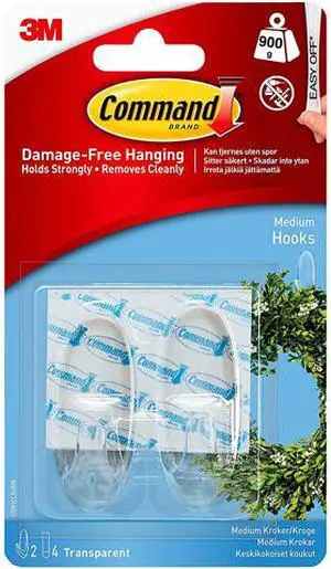 Command 17091CLR-ES Clear Medium Hooks