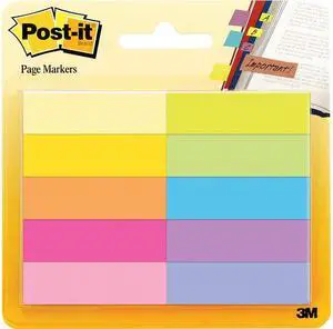 Post-it 670-10AB Page Markers, Assorted Bright Colors, 1/2 in x 2 in, 50 Markers/Pad, 10 Pads/Pack