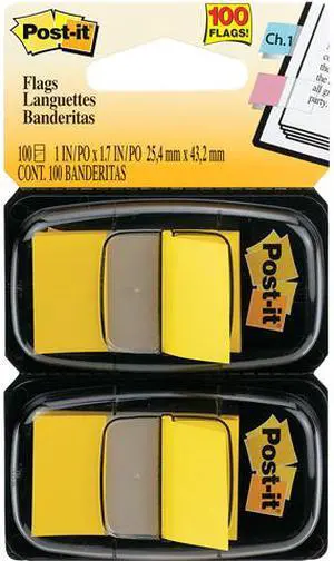 3M 680-YW2 Flags, 0.94" Wide, Yellow, 100 Flags/Pack