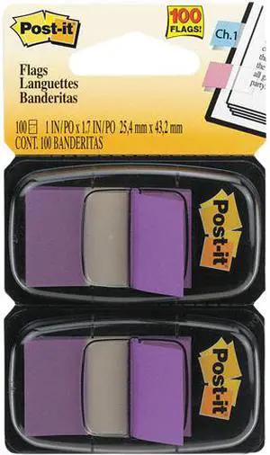 Post-it 680-PU2 Standard Page Flags in Dispenser 1in Wide, Purple 100 Flags