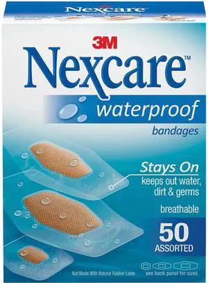 Nexcare 432-50-3 Waterproof Bandages, Assorted 50 ct