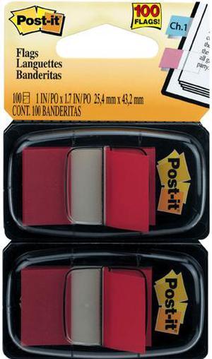 Post-it 680-RD2 Standard Page Flags in Dispenser 1in Wide, Red 100 Flags