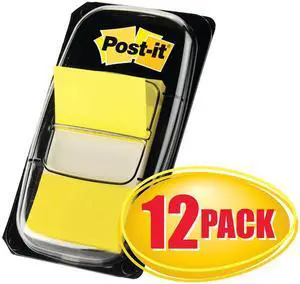 Post-it 680-YW12 Flags Value Pack, Yellow, 1 in Wide, 50/Dispenser, 12 Dispensers/Pack
