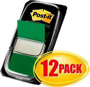 Post-it 680-GN12 Flags Value Pack, Green, 1 in. Wide, 50/Dispenser, 12 Dispensers/Pack