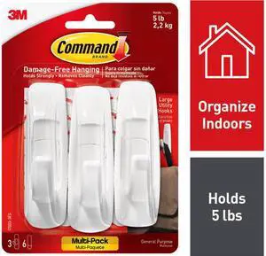 Command 17003-3ES Utility Hooks, 3 hooks, 6 strips, Indoor Use, Organize Damage-Free