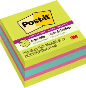 Post-it 2027SSGFA Super Sticky Notes Cube, 3 in x 3 in
