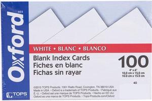 Oxford 40EE Unruled Index Cards, 4" x 6", White, 100 Cards/Pack