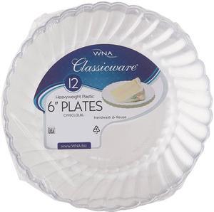 WNA RSCW61512 Classicware Plastic Plates, 6" Dia., Clear, 12 Plates / Pack, 15 Packs / Carton