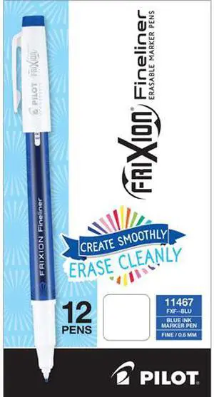 Pilot Corporation PIL11467 FriXion Erasable Stick Marker Pen, 0.6 mm, Blue Ink/Barrel, Dozen