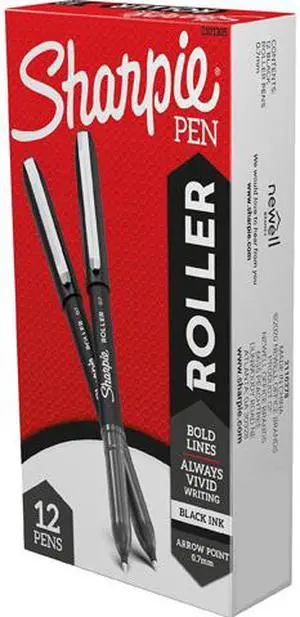 Sharpie 2101305 Roller Ball Stick Pen, Medium 0.7 mm, Black Ink/Barrel, Dozen