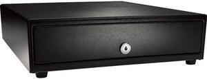 APG Vasario Series Standard Duty Cash Drawer, 14” x 16”, No Media Slot, Multipro 24V, Adjustable 4X5 Till, Painted Front, Black, Requires Cable - VP320-BL1416