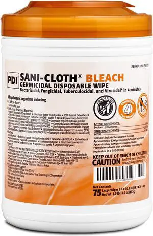 PDI Sani-Cloth Bleach Germicidal Wipes - 75 Wipes/Can - 12 Can/Carton P54072CT