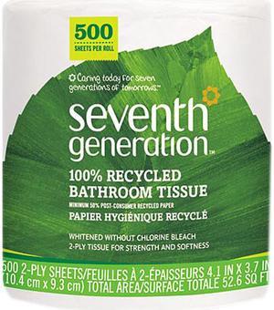 Seventh Generation 137038 100% Recycled Jumbo Roll Bathroom Tissue, 2-Ply, White, 500/Roll, 60/Carton