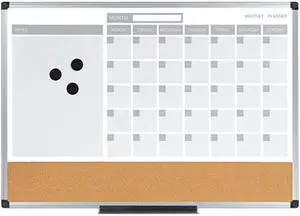 Bi-Silque MB3507186 Bi-Silque 3-in-1 Calendar Planner Dry Erase Board, Aluminum Frame