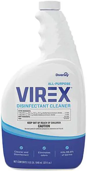 Diversey CBD540540 Virex All-Purpose Disinfectant Cleaner, Lemon Scent, 32 oz. Spray Bottle, 4 / Carton Diversey CBD540540 Virex All-Purpose Disinfectant Cleaner, Lemon Scent, 32 oz. Spray Bottle, 4 / Carton