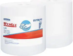 WypAll L40 Disposable Cleaning and Drying Towels (05796), Limited Use Towels, White, 2 Center-Pull Rolls per Case, 200 Sheets per Roll; 400 Sheets Per Case